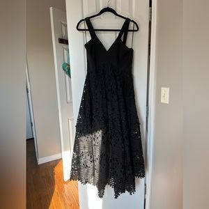 Black embroidered wedding guest dress